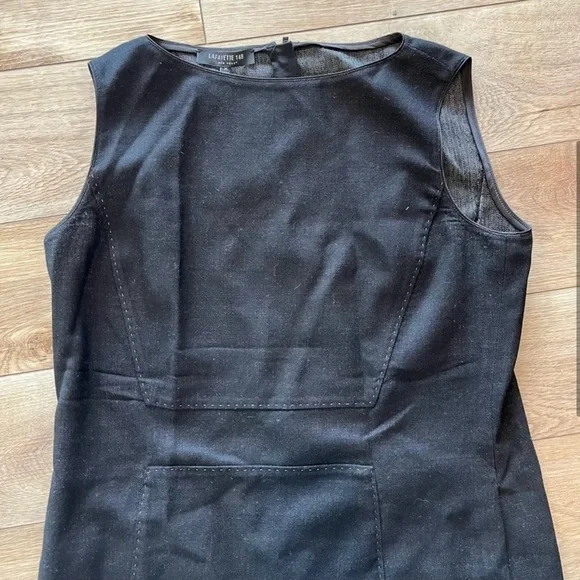 $598 NWT Lafayette 148 Medium Black Brett Stretch Wool Sheath Dress Sleeveless